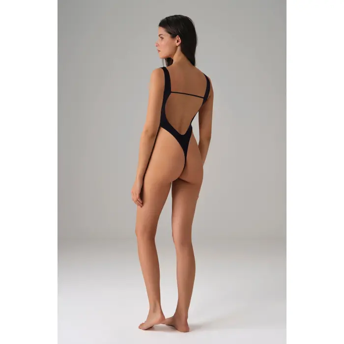 Kadın Siyah Derin Sırt Dekolte Askılı String Body 12134