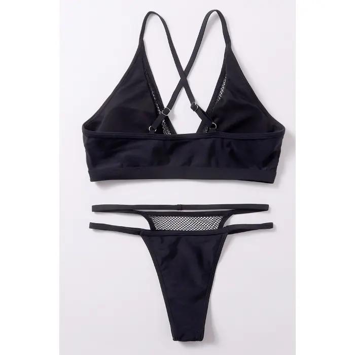 Kadın Siyah File Detaylı Iç Çamaşır Takımı