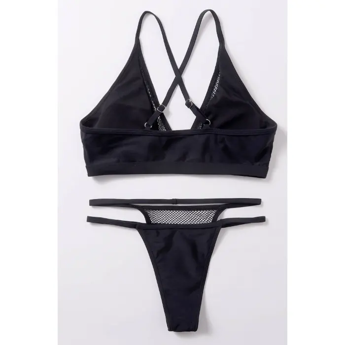 Kadın Siyah File Detaylı Özel Bikini Takımı