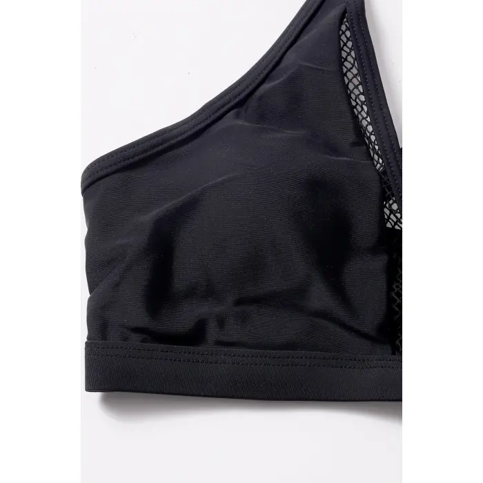 Kadın Siyah File Detaylı Özel Bikini Takımı