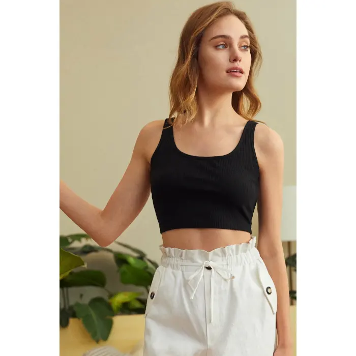 Kadın Siyah Kalın Askılı Crop Top Büstiyer