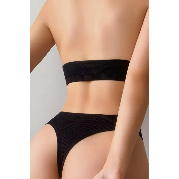 Kadın Siyah Seamless Tanga Sütyen Takım