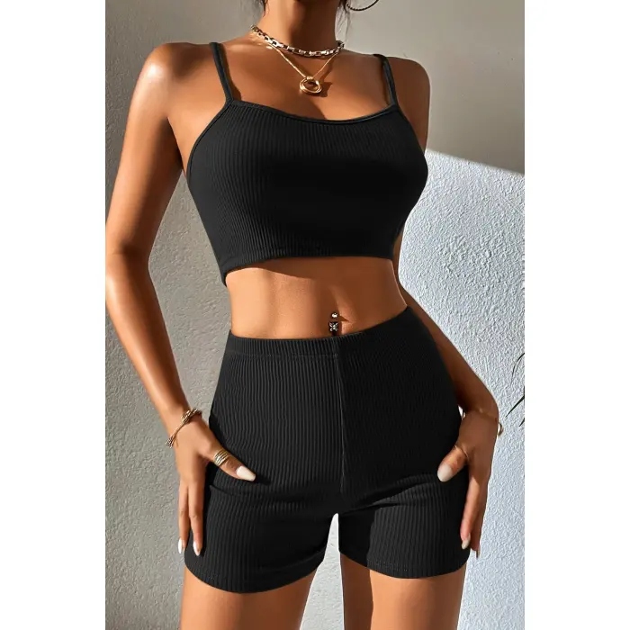Kadın Siyah Şortlu Kaşkorse Gecelik Takım