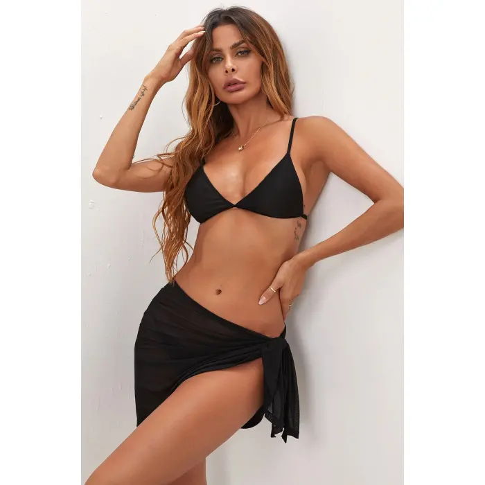 Kadın Siyah Transparan Belden Bağlamalı Pareo