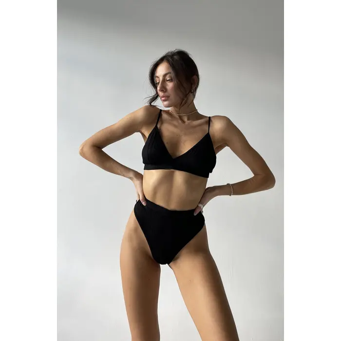 Kadın Siyah Yüksek Bel Dolgusuz Slip Takım