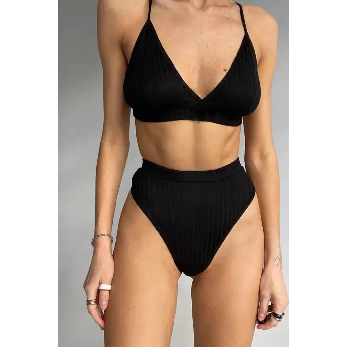 Kadın Siyah Yüksek Bel Dolgusuz Slip Takım