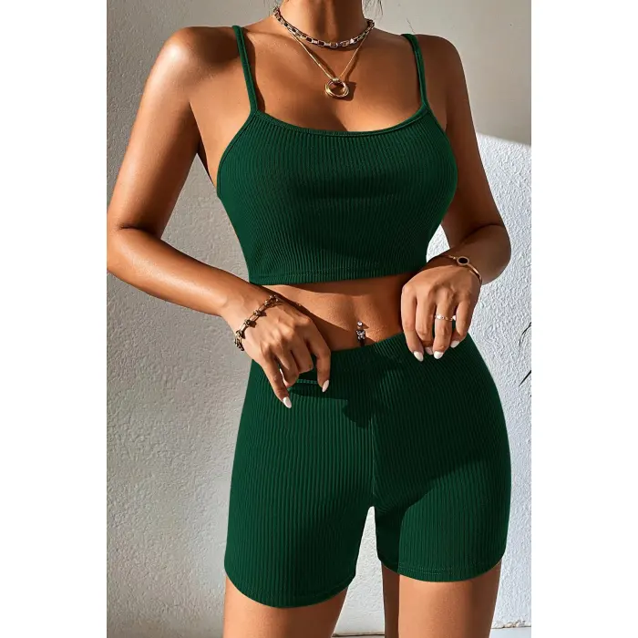 Kadın Yeşil Şortlu Kaşkorse Gecelik Takım