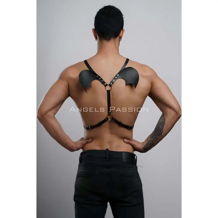 Kanatlı Erkek  Harness, Erkek  Göğüs Harness Ve Kanat Detay, Deri Kanatlı Harness - Brfm150