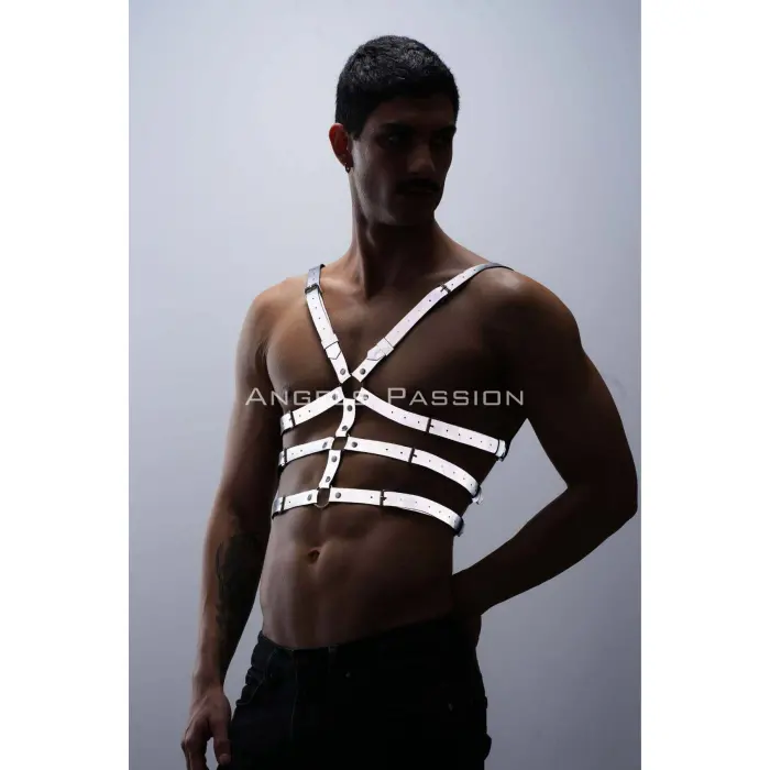 Karanlıkta Parlayan - Reflektörlü Erkek  Göğüs Harness, T-shirt Üzeri Harness - Brfm38