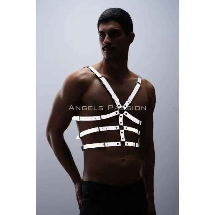 Karanlıkta Parlayan - Reflektörlü Erkek  Göğüs Harness, T-shirt Üzeri Harness - Brfm38