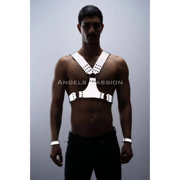 Karanlıkta Parlayan - Reflektörlü Erkek  Harness, Kelepçeli Göğüs Harness Takım - Brfm121