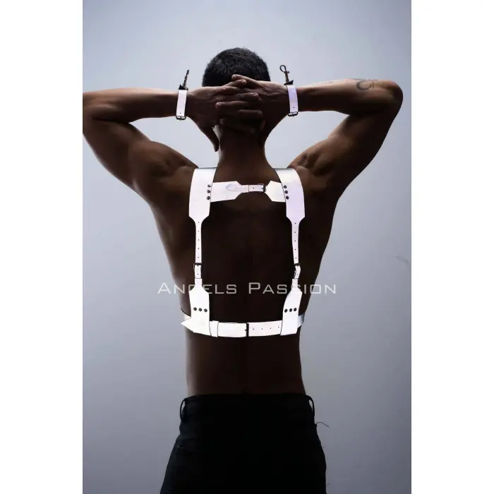 Karanlıkta Parlayan - Reflektörlü Erkek  Harness, Kelepçeli Göğüs Harness Takım - Brfm121