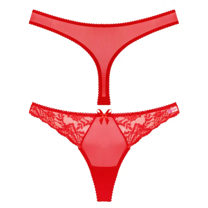 Kırmızı Dantelli Fantezi G String Külot