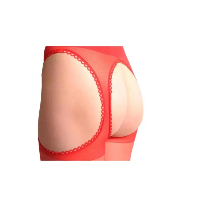 Kırmızı Kenarları Dantelli Özel Bölgesi Açık Külotlu Çorap