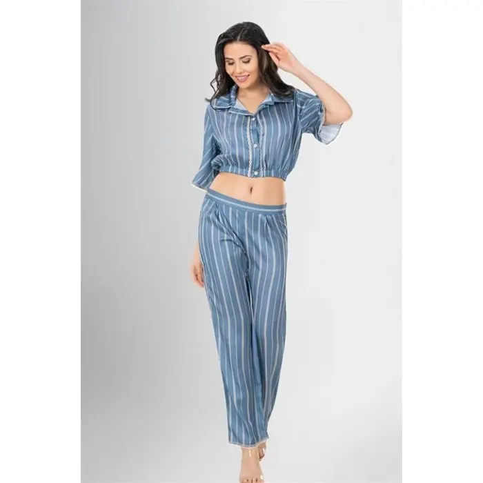 LYYN  2li Desenli Saten Pijama Takımı