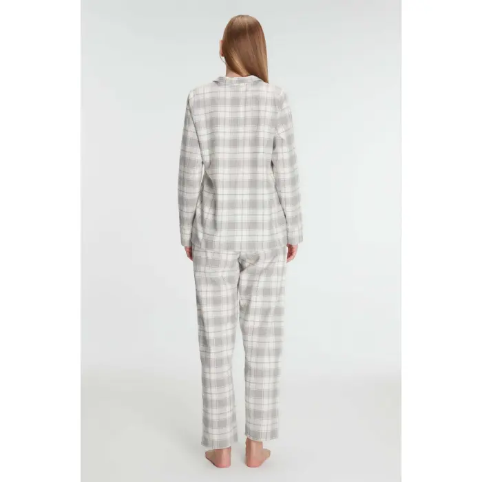 LYYN Anıl Kare Desenli Pamuklu Gömlek Pijama Takımı