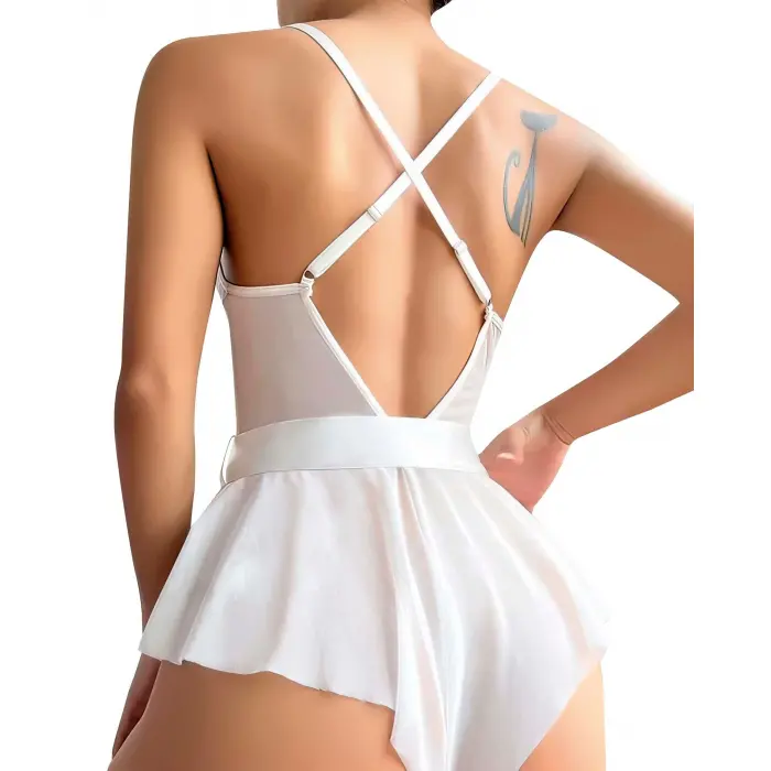 LYYN Arias Closet Beyaz Dantel İşlemeli Kurdelalı Fantezi Tül Babydoll