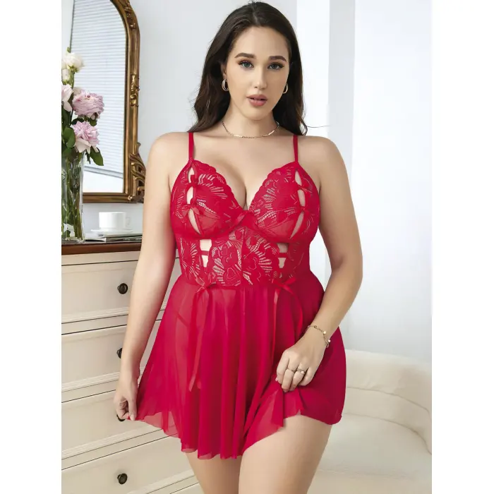 LYYN Arias Closet Büyük Beden Göğüs Kısmı Fiyonklu Dekolteli Fantezi Gecelik