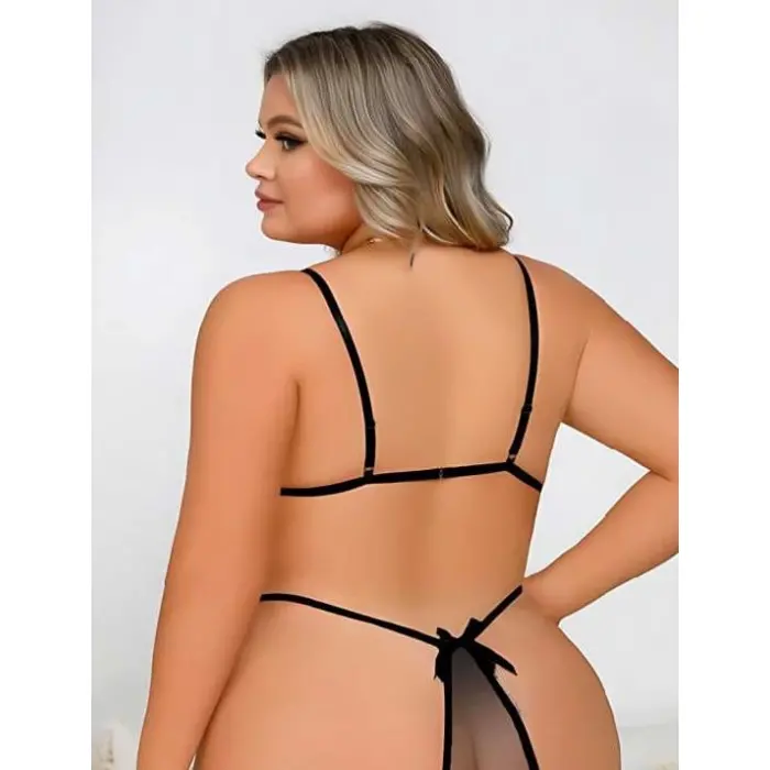 LYYN Arias Closet Büyük Beden Siyah Dantel İşlemeli Dekolteli Fantezi Babydoll