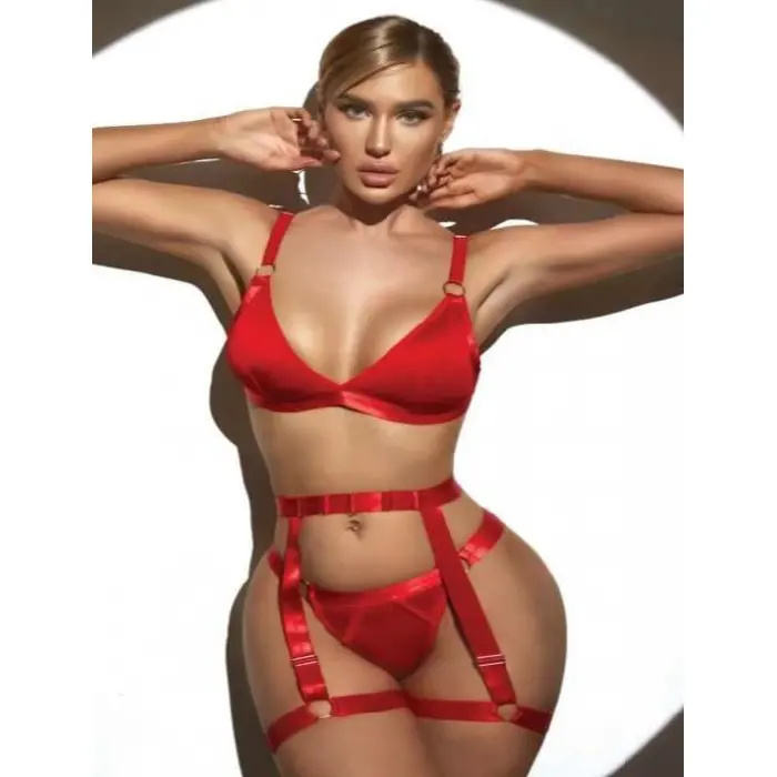 LYYN Arias Closet Kırmızı Bacak Aksesuarlı Fantezi Jartiyer Takım