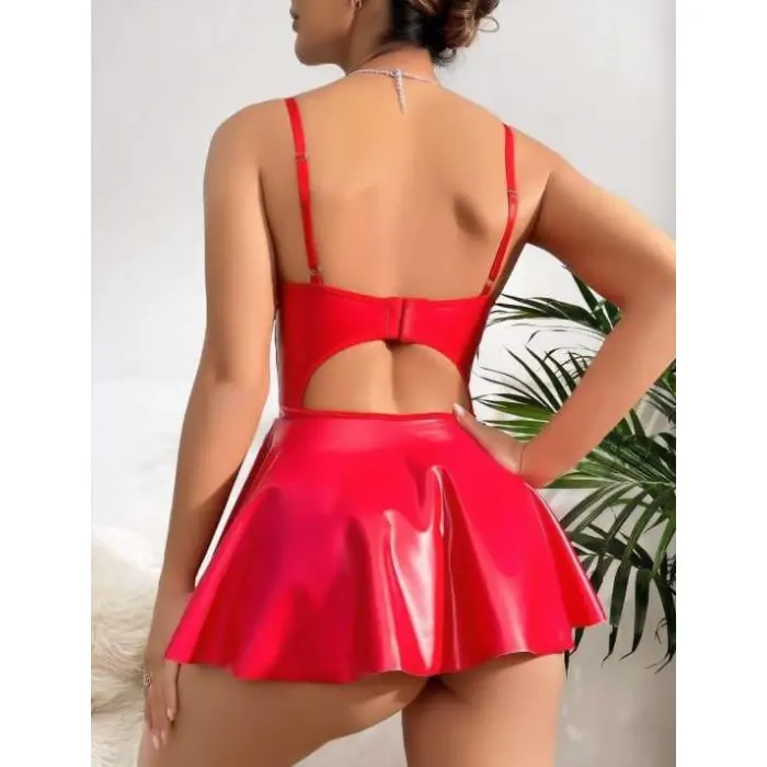 LYYN Arias Closet Kırmızı Parlak Lame Fantezi Deri Elbise