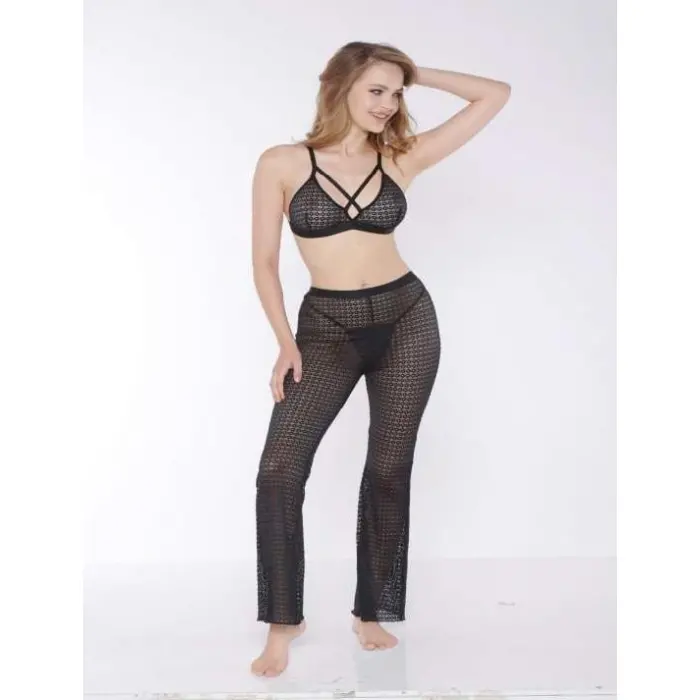 LYYN Arias Closet Siyah Transparan Göğüs İp Detaylı Fantezi Sütyen Pijama Takımı