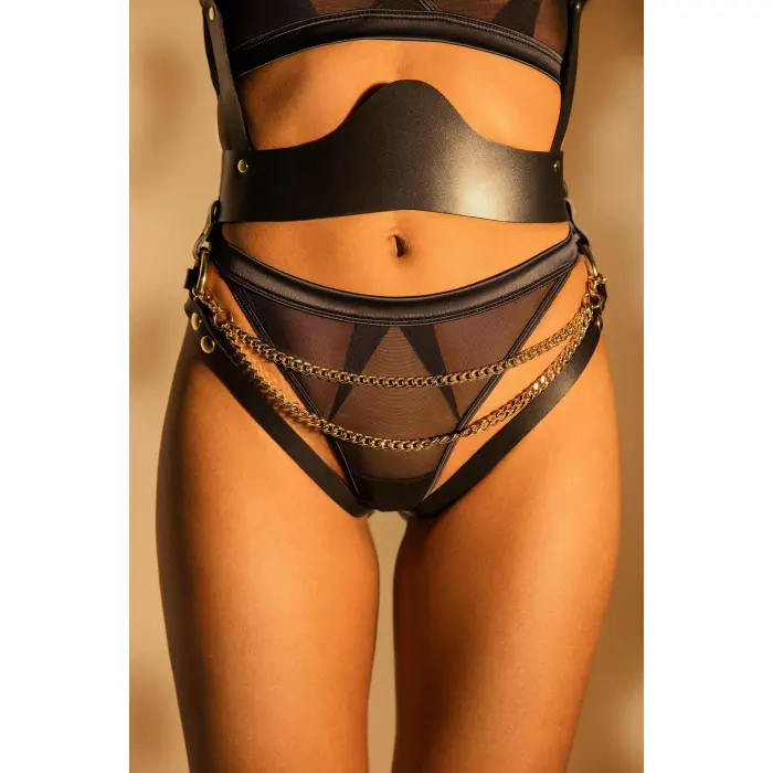 LYYN Arias Closet Siyah Zincir Aksesuarlı Fantezi Deri Vücut Harness