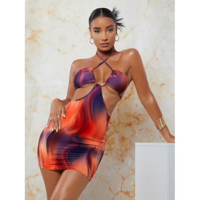 LYYN Arias Closet Transparan Detaylı Omuz Dekolteli Mini Fantezi Elbise