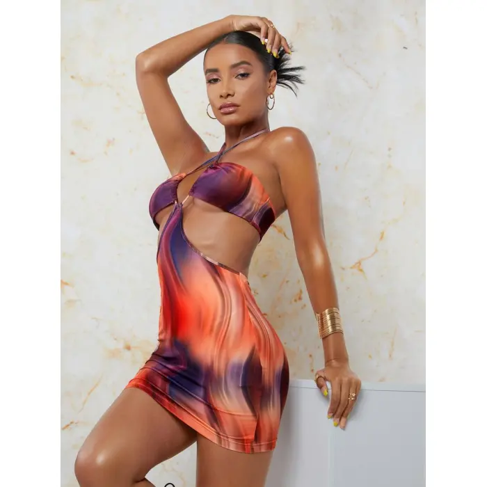 LYYN Arias Closet Transparan Detaylı Omuz Dekolteli Mini Fantezi Elbise