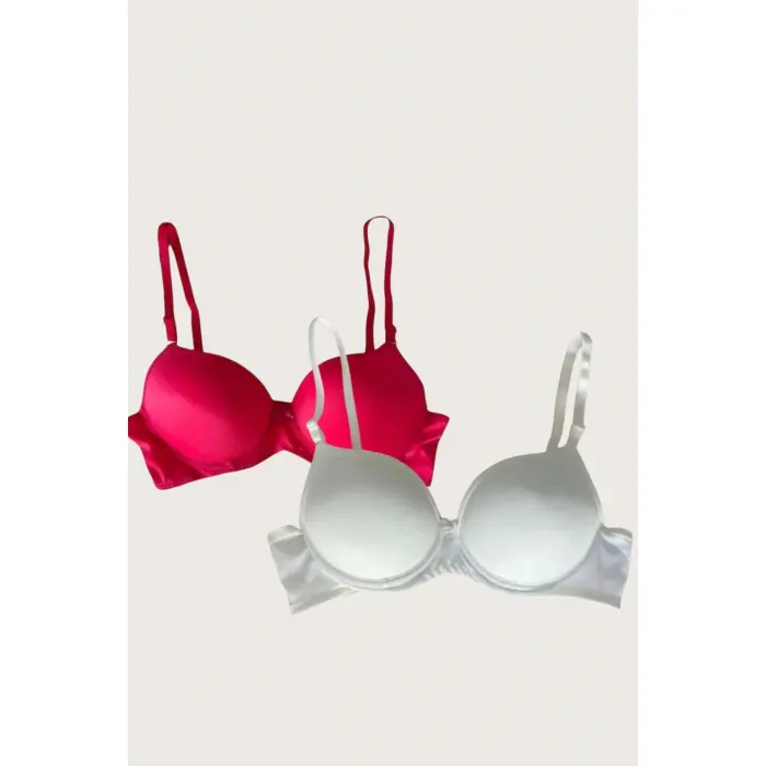 LYYN Beyaz-kırmızı 2li Mikro Kumaş İçi Boş Balenli Günlük  Desteksiz Sütyen