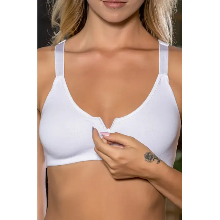 LYYN Beyaz Önden Fermuarlı Pamuklu Sütyen,günlük Ve Medikal Kullanım İçin, Kadın İç Giyim