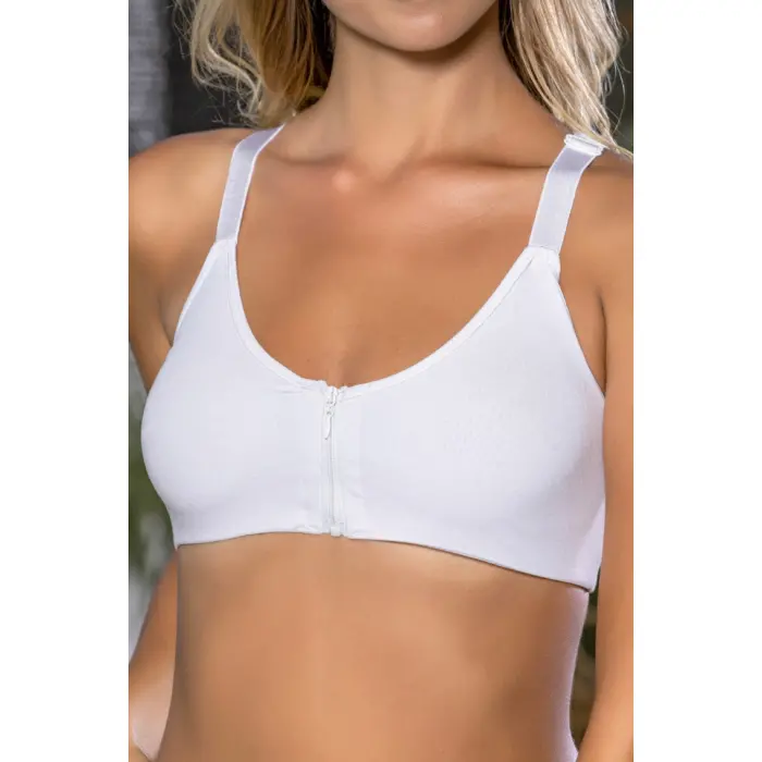 LYYN Beyaz Önden Fermuarlı Pamuklu Sütyen,günlük Ve Medikal Kullanım İçin, Kadın İç Giyim