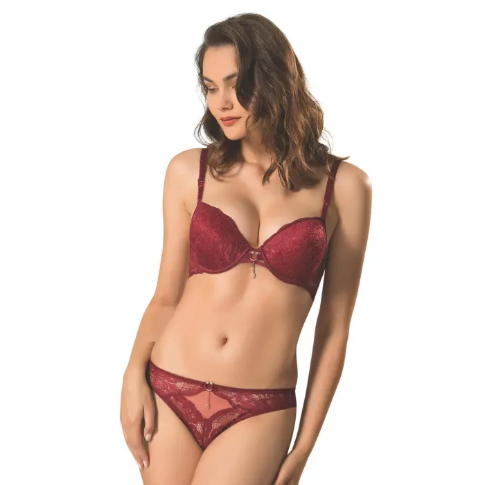 LYYN Brodeli Silikonlu Taşlı Sütyen Takım Kadın 5040