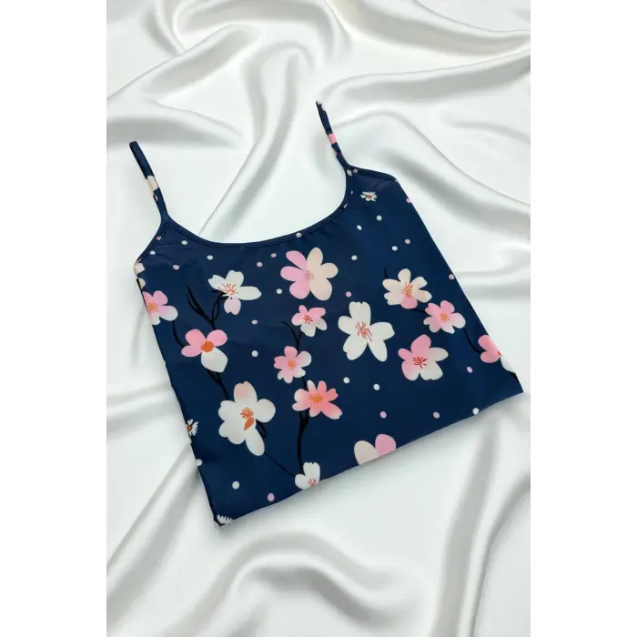 LYYN Çiçek Desenli Mavi Askılı Gecelik