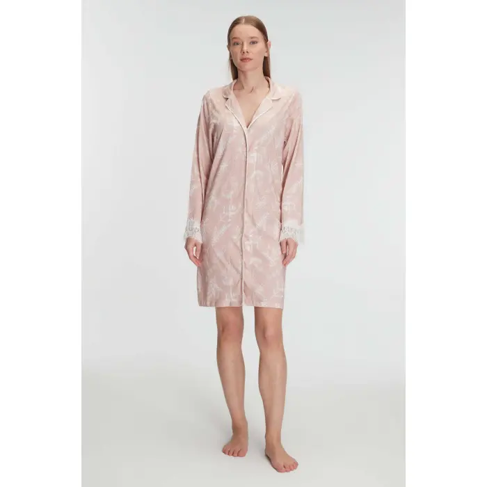 LYYN Cotton Modal Uzun Kol Gecelik