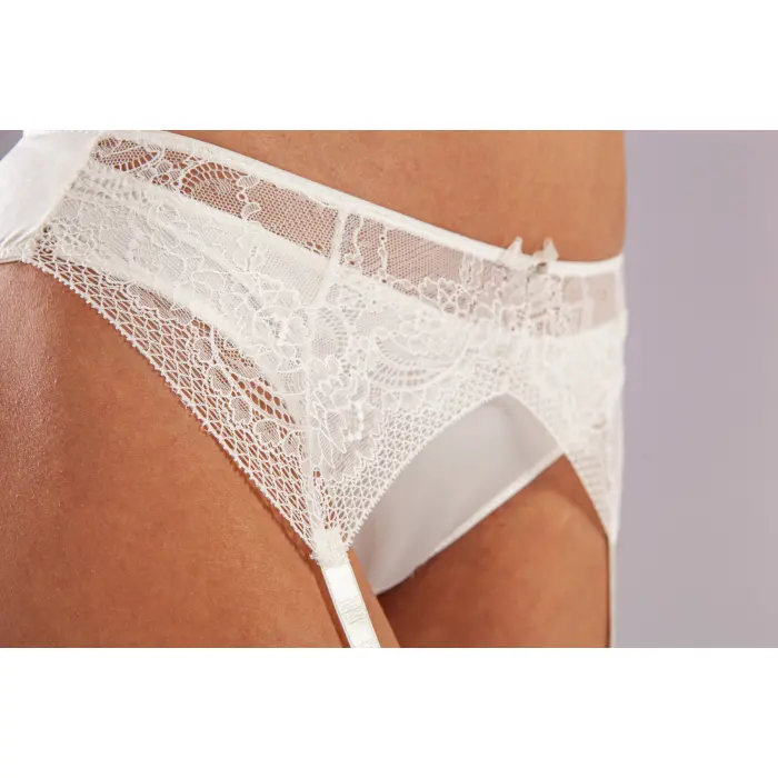 LYYN Golshan Gala Lace Garter Belt, Kadın Dantelli Ekru Jartiyer