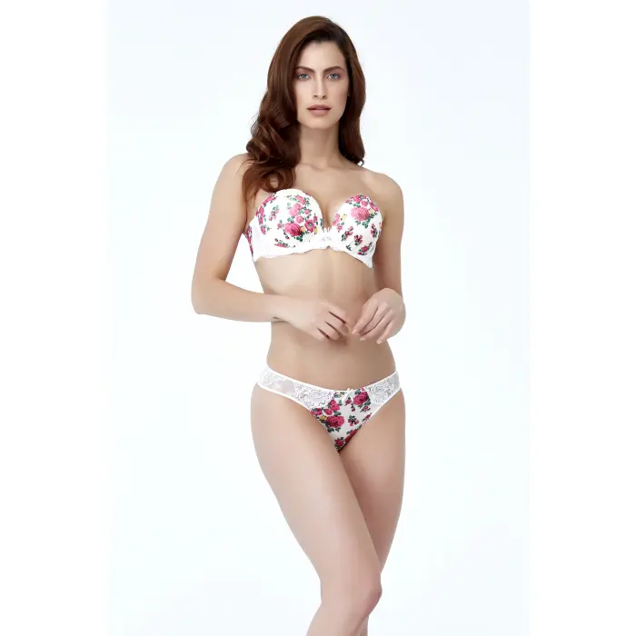 LYYN Golshan Gardenia Mini Sitring, Kadın Dantelli Çiçek Baskılı Ekru String Külot