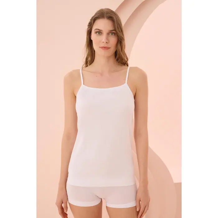 LYYN İp Askılı Beyaz Ribana Atlet