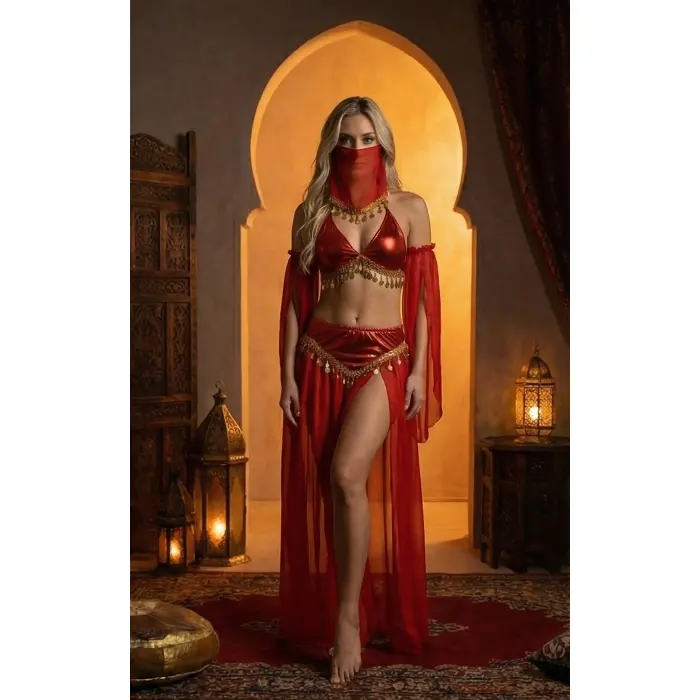 LYYN Kadı Kaliteli Peçeli Seksi Dansöz Kostümü Erotik Çekici Çengi Fantezi Oryantal Asena Kıyafeti