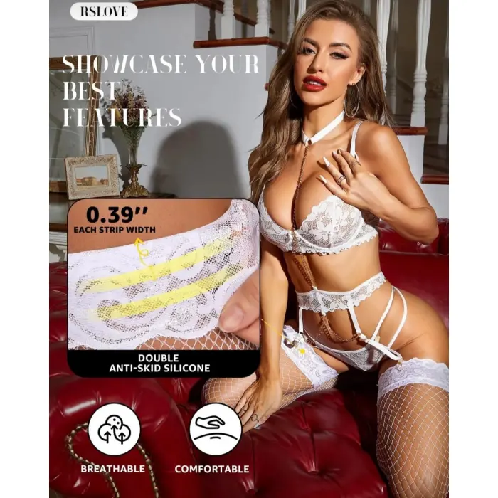 LYYN Kadın Beyaz File Silikonlu Jartiyer Çorabı