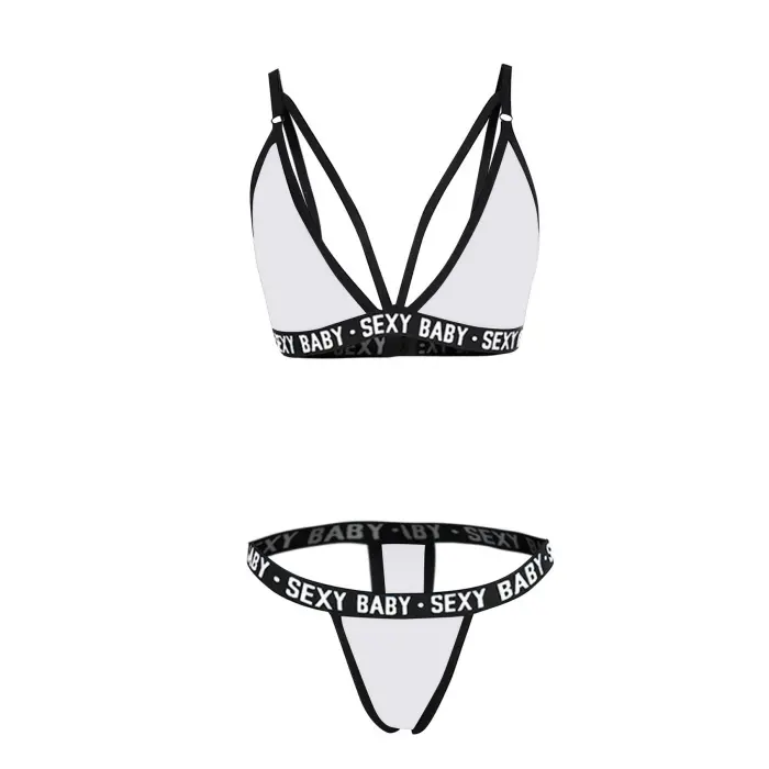 LYYN Kadın Beyaz Yazı Detaylı Ipli Sütyen Takımı