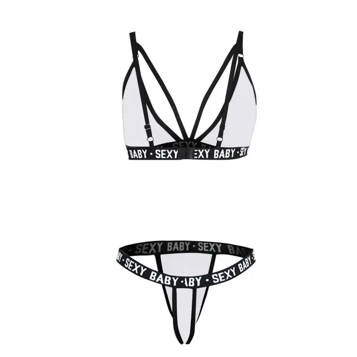 LYYN Kadın Beyaz Yazı Detaylı Ipli Sütyen Takımı