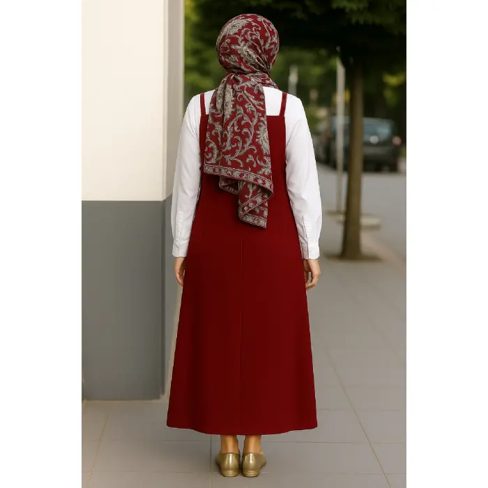 LYYN Kadın Bordo Basic Ayarlanabilir Askılı Jile Elbise