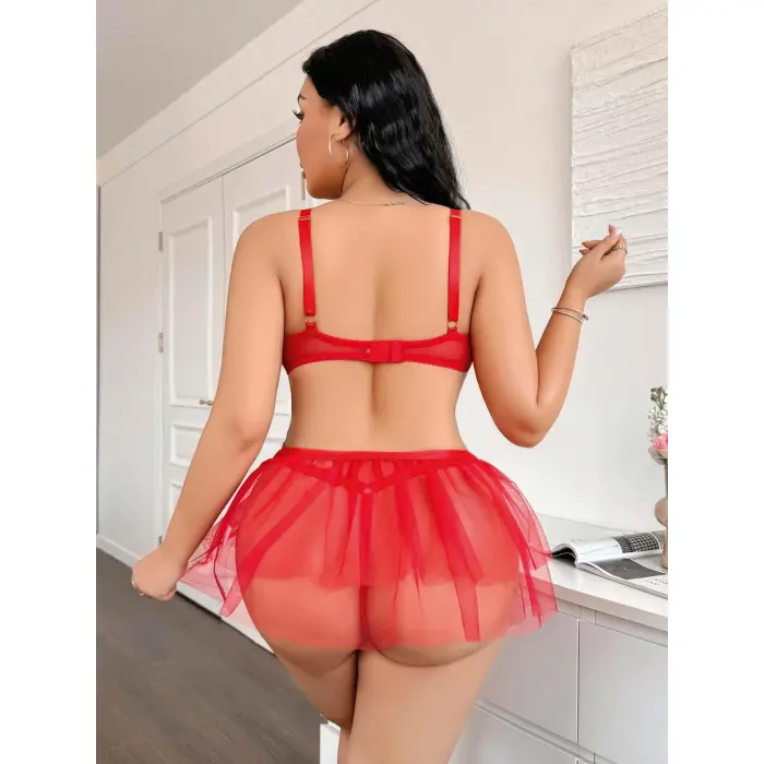 LYYN Kadın Çapraz İpli Dantelli Büyük Beden Tüllü Transparan Fantezi Gecelik 8008