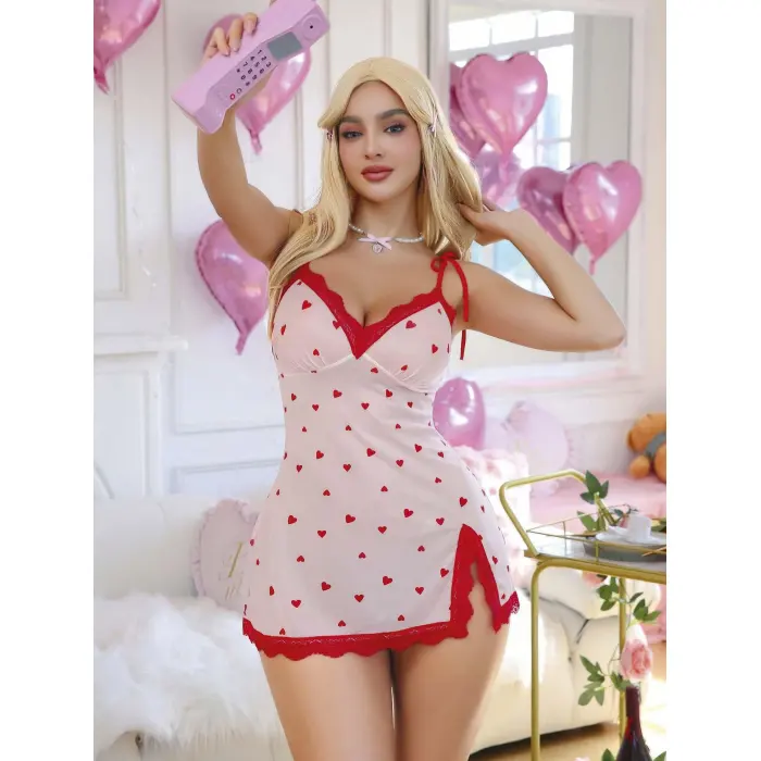 LYYN Kadın Ekru Kalp Desenli Dantel Detaylı Elbise 5071