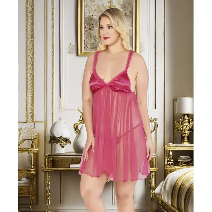 LYYN Kadın Fujya Fantezi Gecelik Tül Göğüs Fır Fır detaylı 2176