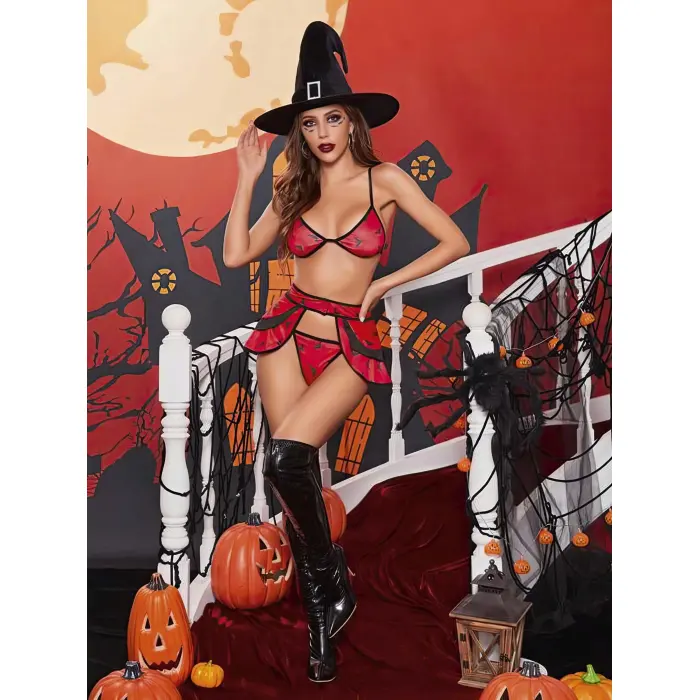 LYYN Kadın Kırmızı Cadı Fantezi Kostüm 2039