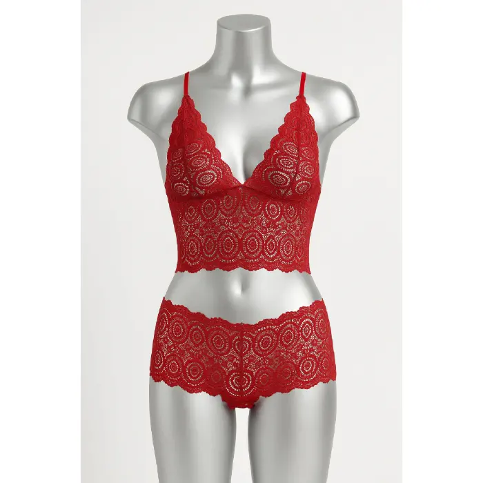 LYYN Kadın Kırmızı Dantel Bralet Şort Takımı – Tutkulu ve Çekici İç Giyim