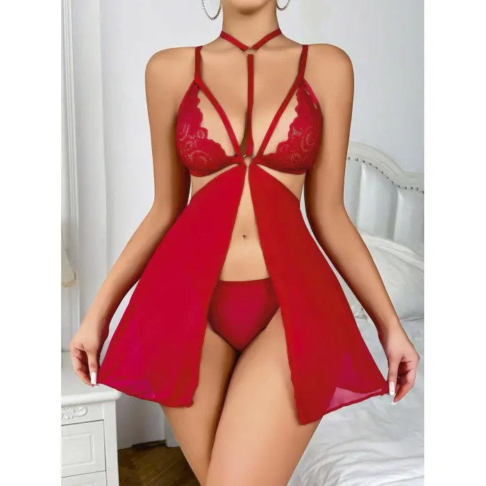 LYYN Kadın Kırmızı Fantezi Gecelik Tül  2164