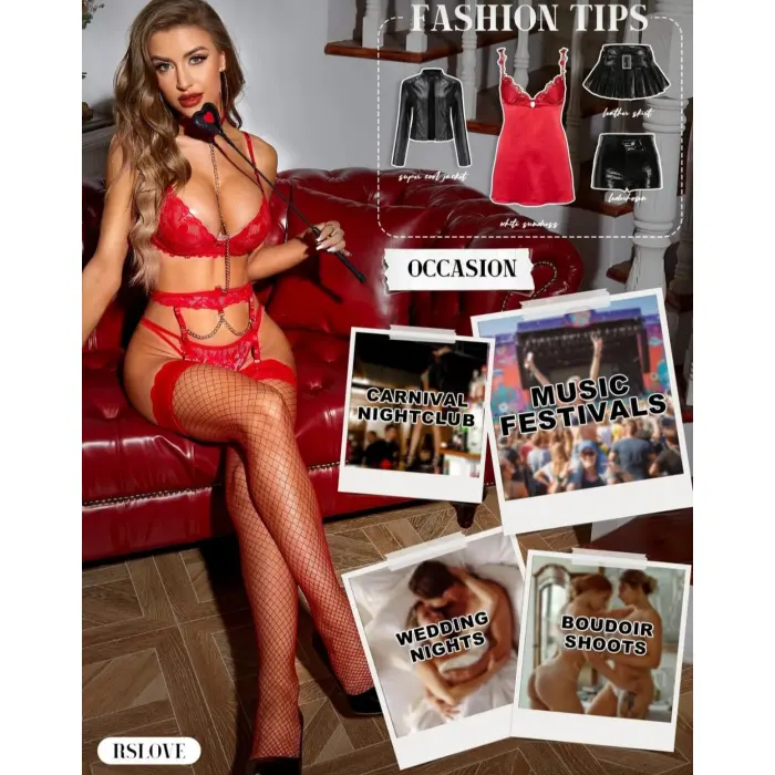 LYYN Kadın Kırmızı File Silikonlu Jartiyer Çorabı